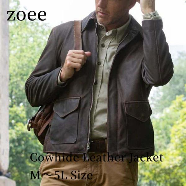 牛革 レザー ジャケット コート メンズ  カウレザー アウター 本革 秋/冬 ブラウン M/L/2...