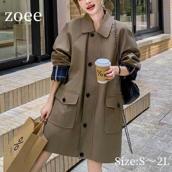 スプリングコート レディース アウター 長袖 春/秋 カーキ S/M/L/2L m1t09