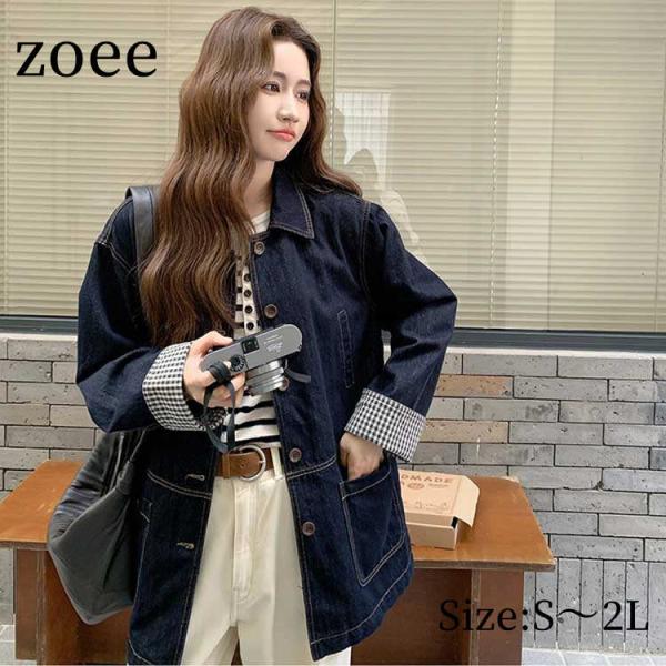 スプリングコート デニム レディース アウター 長袖 春/秋 ネイビー S/M/L/2L m1t24