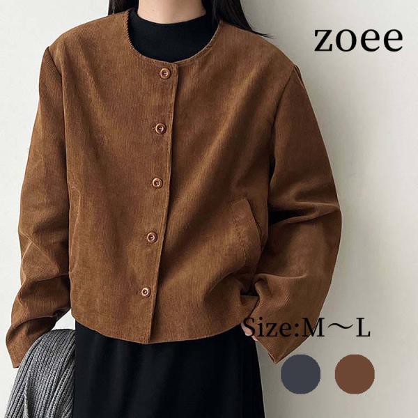 スプリング ノーカラー ジャケット ライトアウター レディース アウター 長袖 春/秋 ブラウン/ダ...