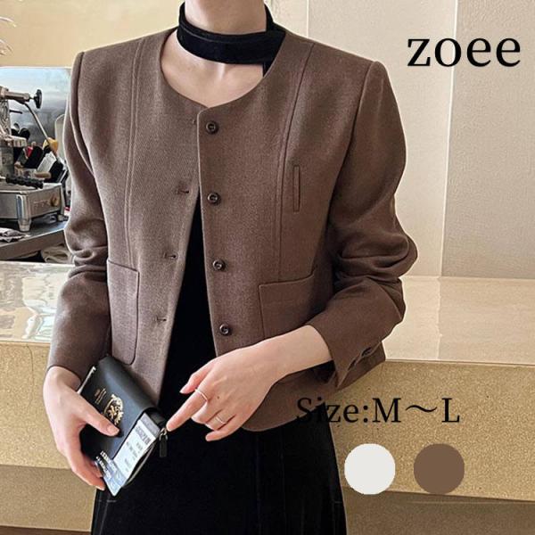 スプリング ノーカラー ジャケット ブルゾン ライトアウター レディース アウター 長袖 春/秋 ブ...