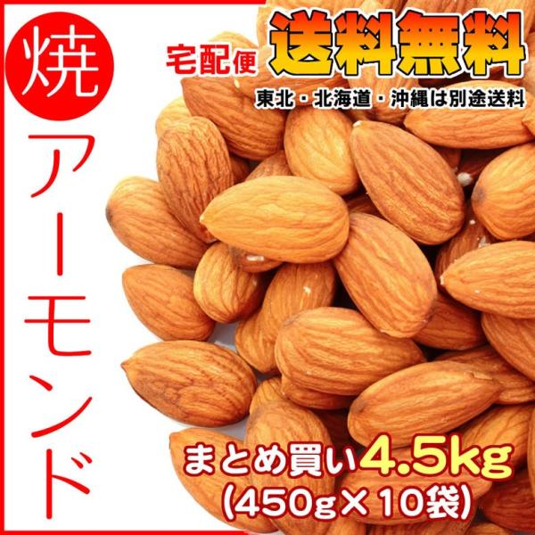素焼きアーモンド 送料無料 無添加 合計4.5k 450g×10袋セット 保存に便利なチャック付袋入...