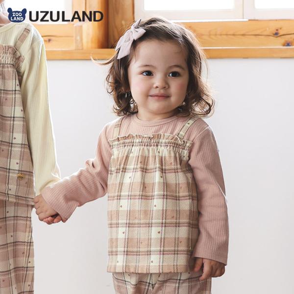 ガールズ ロンT チェック柄 長袖 Tシャツ ミニ裏毛 テレコ トップス チャーム付き 女の子 キッ...