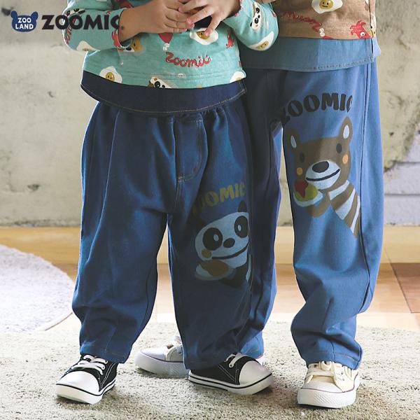キッズ ロングパンツ 10分丈 男の子 女の子 ニットデニム 動物 アニマル くま パンダ 男の子 ...
