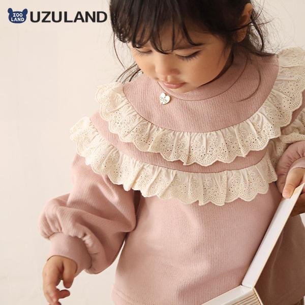 スウェットトレーナー 長袖 裏起毛 起毛あり レース フリル 女の子 ガールズ UZULAND ウズ...