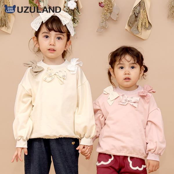 ガールズ トレーナー 長袖 パフスリーブ リボン デザイン 裏毛 子供服 女の子 ガーリー キッズ ...