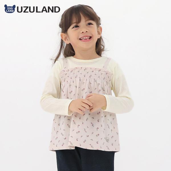 ガールズ ロンT 重ね着風 花柄 長袖 Tシャツトップス 女の子 キッズ ベビー UZULAND 8...