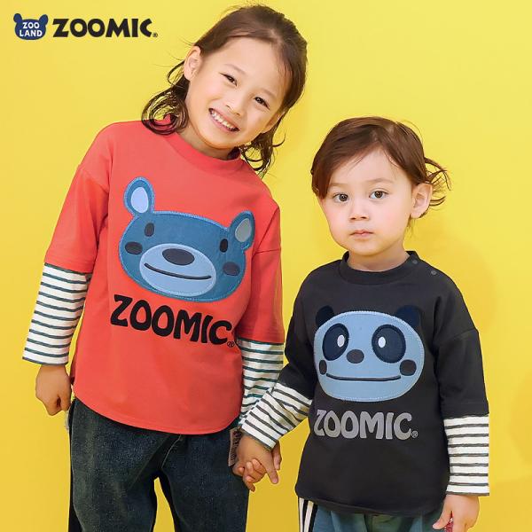 キッズ ロンT 長袖 Tシャツ デニム切替 ベビー服 トップス アニマル 動物 くま パンダ 男の子...