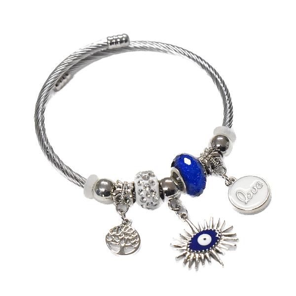 レディース ブレスブレスレット シルバーバングル ゴールドカラー ツリー ブルーアイ Love DI...