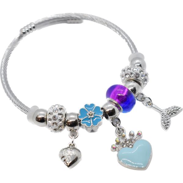 レディース ブレスブレスレット シルバーバングル ゴールドカラー フラワー ブルーハート 尾びれ D...