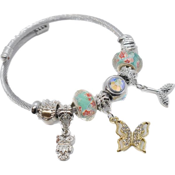 レディース ブレスブレスレット シルバーバングル ゴールドカラー 蝶々 フクロウ 尾びれ DIY ハ...