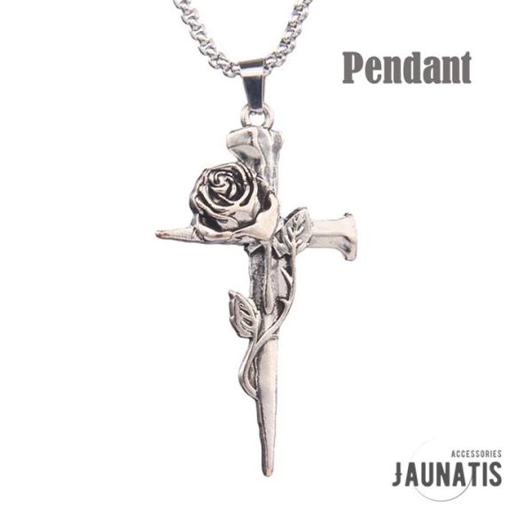 ペンダント ネックレス 十字架 クロス 薔薇 バラ ローズ 花 釘 釘十字架 ビジュアル系 アンティ...
