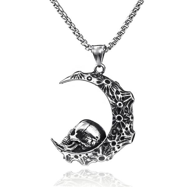 ステンレス鋼 ヴィンテージ バイキング 月 髑髏 ペンダント ネックレス 暗黒風 ダークデザイン 北...