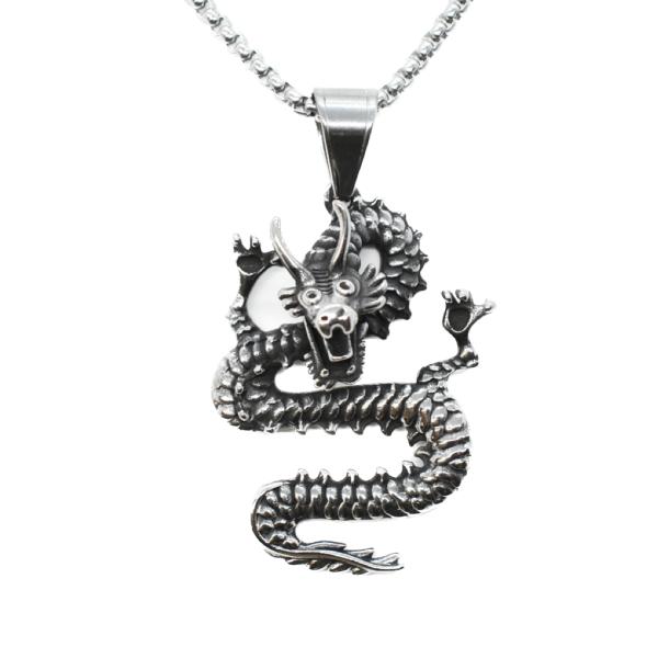 ステンレス鋼 ヴィンテージ バイキング ドラゴン 龍 竜 ペンダント ネックレス ヒップホップ風 ダ...