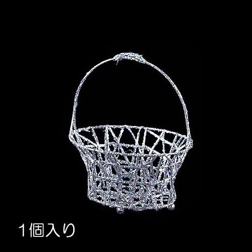 クリスマス 装飾品 オブジェ)15cm径グリッターワイヤーバスケット シルバー(DF45/81)