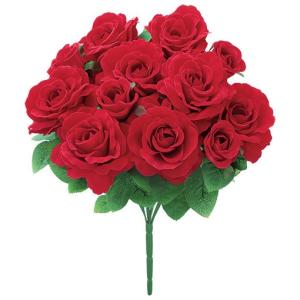バラ薔薇造花アートフラワー)ベルベットバッキンガムローズブッシュｘ12レッド(GL28)｜zoukasousyoku-d