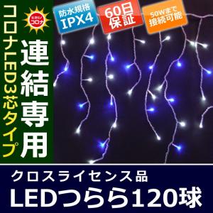 イルミネーション クリスマス ライト)コロナLED3芯タイプ120球つらら連結専用シルバーコード白・青色球(CL21P26)｜zoukasousyoku-d