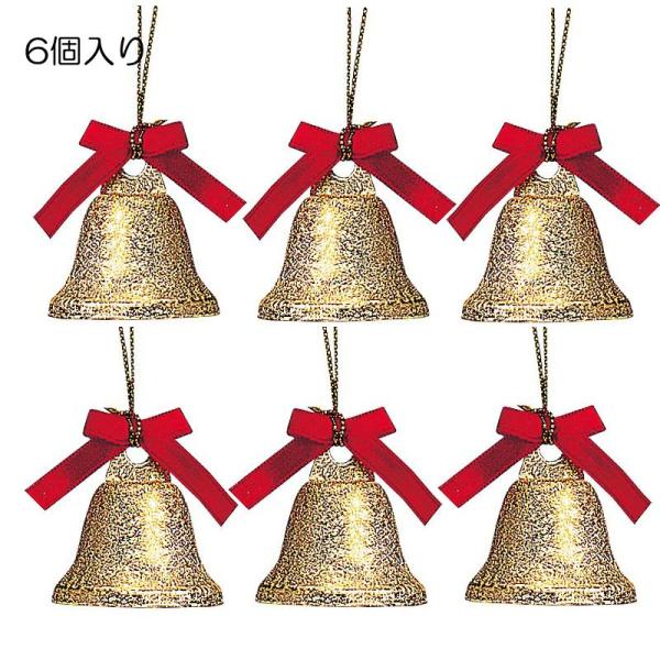 クリスマス 装飾品 店舗装飾 オーナメント)35mm径リボンベル ゴールド (6個パック)(DF45...