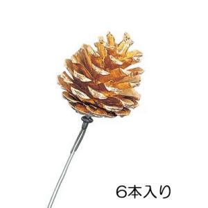 ディスプレイ 店舗装飾 クリスマス)40mmシャイニーパインコーン (ワイヤー付き) ゴールド (6...