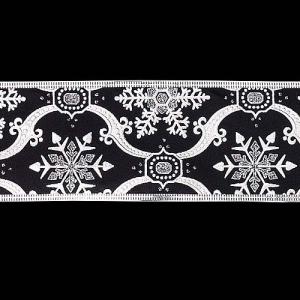 クリスマス装飾品 リボン オーナメント)65mm幅シルバースノーブラックリボン (ワイヤー入り) (450cm)(DF45/63)｜zoukasousyoku-d
