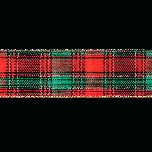 クリスマス装飾品 リボン オーナメント)65mm幅タータンリボン (ワイヤー入り) (450cm)(...