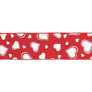 ハート バレンタイン 装飾 ディスプレイ)6.5cm幅ホワイトハートレッドシアーリボン (ワイヤー入り) (450cm)(DF45/150)｜zoukasousyoku-d