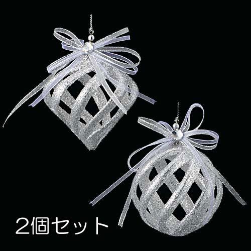 クリスマス オーナメント 装飾品)オーロラシルバーリボンボール＆オーバル (2個セット)(DF45/...