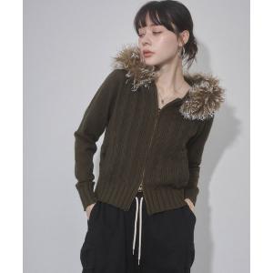 ニット セーター ファーケーブルニットパーカー レディース