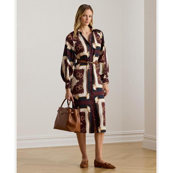 シャツワンピース エクエステリアンプリント ツイル ミディ シャツドレス