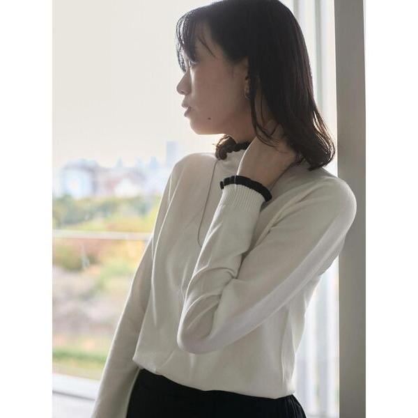 ニット セーター 配色フリル衿ニットプルオーバー レディース