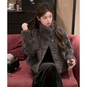 コート アウター もこもこ フェイクファー スタンドカラー コート レディース