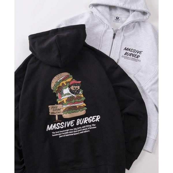 パーカー 「84」MASSIVE BURGER バックプリント ジップパーカー/裏毛/ワンポイントロ...