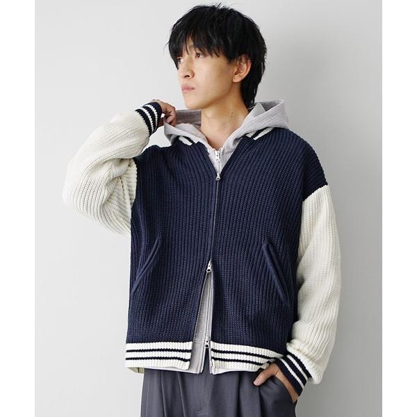 スタジャン 「qsssy×MinoriTY」MID-GAUGE TWO-TONE KNIT STAD...