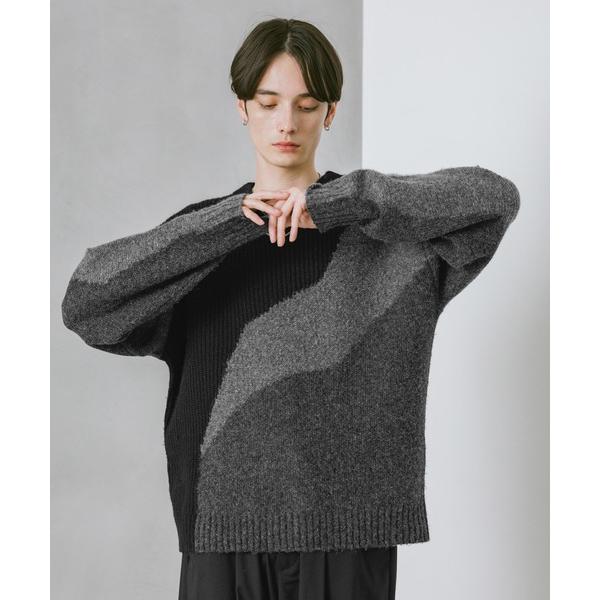 セーター ニット TEXTURE BLOCK DESIGN KNIT / 編み地切り替えデザインニッ...
