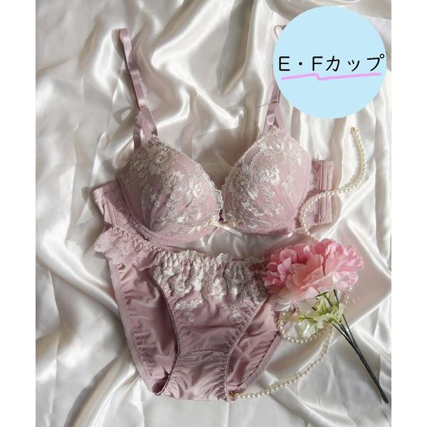ブラジャー ショーツセット 「EFサイズ」待望のEFサイズ！キュートなフラワー刺繍+脇高設計！胸元の...