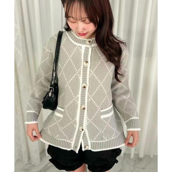 カーディガン Gray Argyle Knit Cardigan レディース
