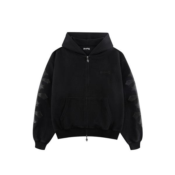 パーカー ジップフーディ｜Cross Leather Patch Thermal Zip Hoodi...