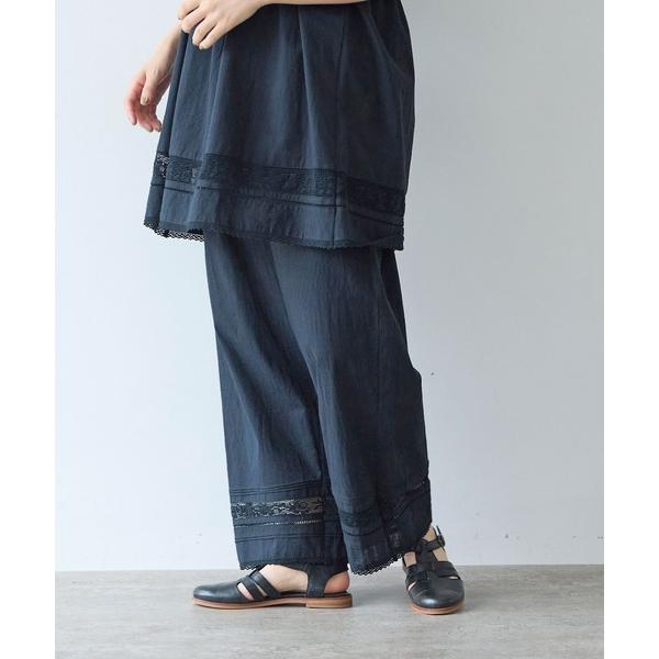 パンツ コットン/リネン lace×pin tuck パンツ レディース