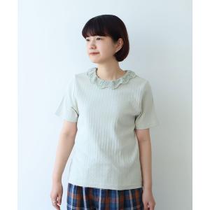 tシャツ 透かし編みレース衿 プルオーバー レディース