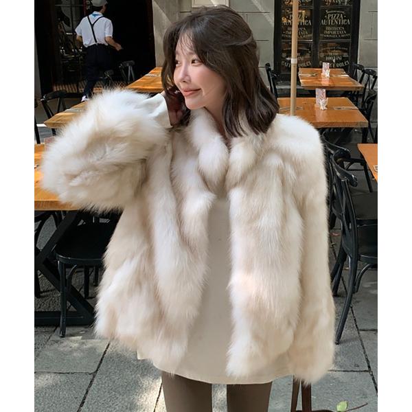 コート アウター スタンドカラーフェイクファーコート レディース