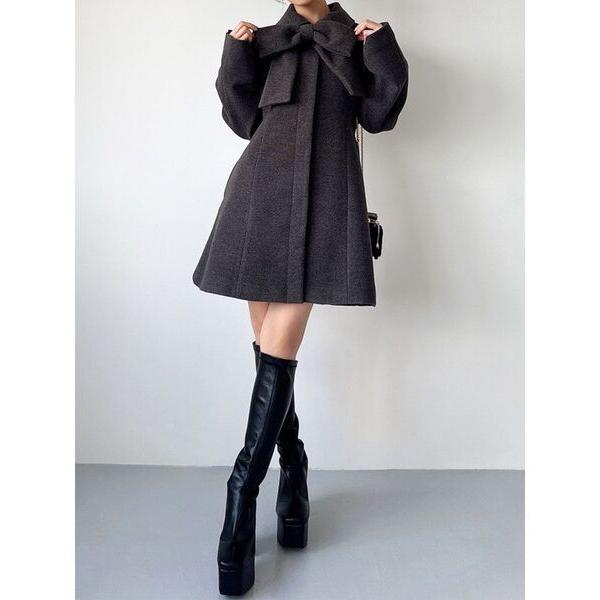 コート アウター 「追加生産分」ビッグリボンミディコート レディース