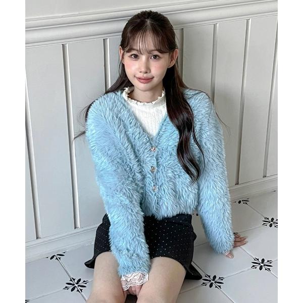 カーディガン 「着用動画あり・3色展開」ハートキュービック ファー ニットカーディガン レディース