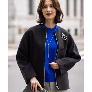 コート アウター 「上品なノーカラー」シャギージップブルゾン レディース