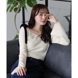 ニット セーター ベロアリボンリブニット レディース
