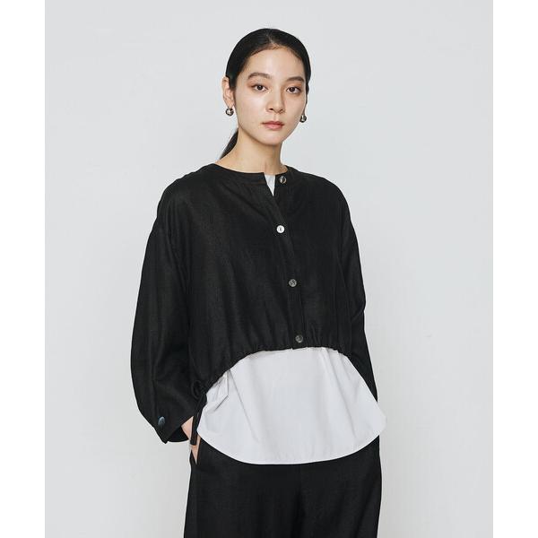 ブラウス シャツ 「 +サイズ 」 麻調合繊 レイヤードブルゾン レディース