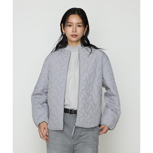 ブルゾン アウター 「 +サイズ 」 波柄Wキルト ノーカラーブルゾン レディース