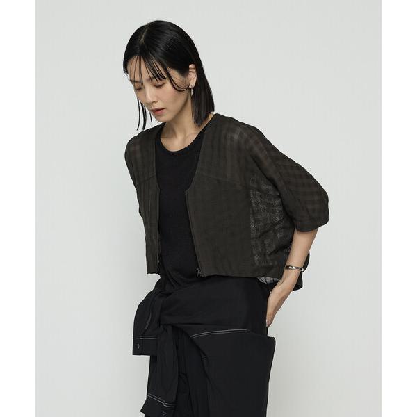 ブルゾン アウター 「 +サイズ 」 チェック柄カラミ ショートブルゾン レディース