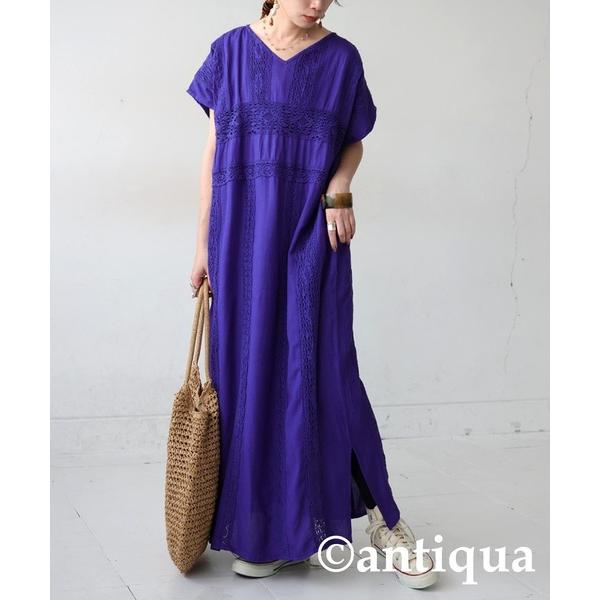 「antiqua」 半袖ワンピース R パープル レディース