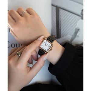 腕時計 「KARL LAGERFELD/カール・ラガーフェルド」スクエア クラシック - ホワイト ダイヤル ブラック レザー レディース