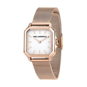 腕時計 「KARL LAGERFELD/カール・ラガーフェルド」スクエア クラシック - ホワイト ダイヤル ローズゴールド メッシュ レディース